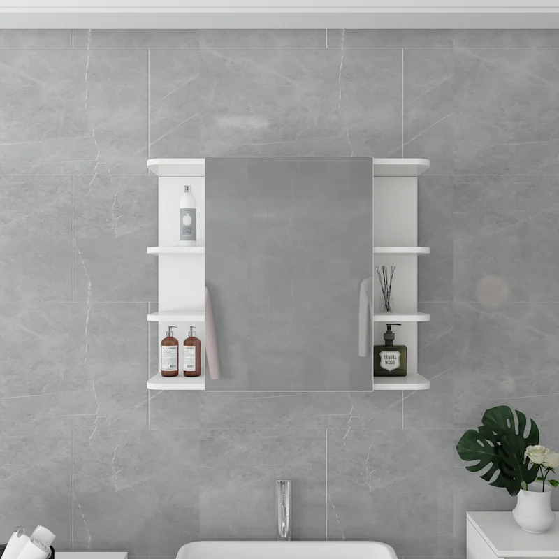 Badmöbel Badezimmermöbel Set 5-Teilig Spiegelschrank Hochschrank Unterschrank Midischrank Hängeschrank in Weiß ML-Design