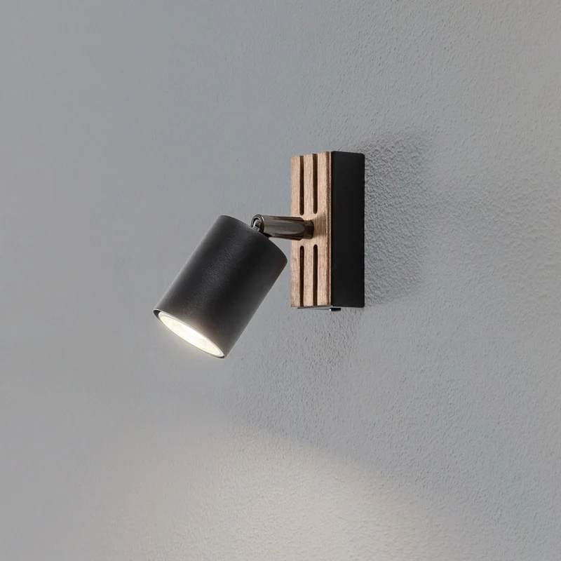 B-Ware envostar Wandstrahler Wandleuchte Tino schwarz matt Holz Leuchte Wohnzimmer Flur