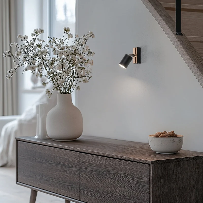 B-Ware envostar Wandstrahler Wandleuchte Tino schwarz matt Holz Leuchte Wohnzimmer Flur
