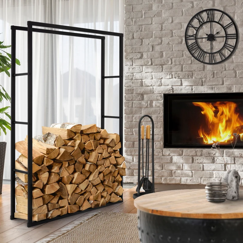 Kaminholzregal rechteckig 100x150x25 cm Dunkelgrau aus Stahl ML-Design