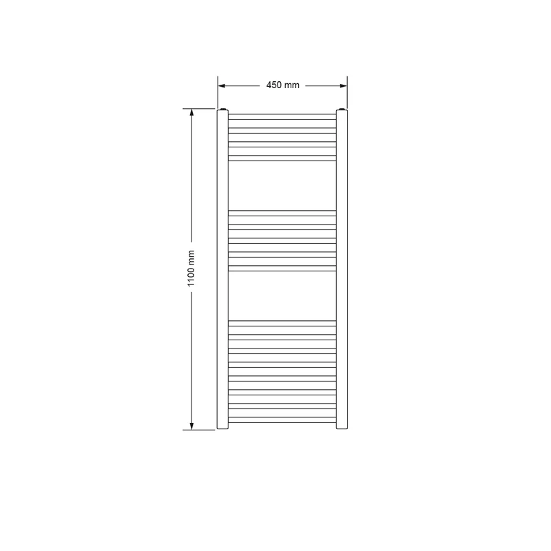 Badheizkörper Sahara 450x1100 mm Weiß gebogen mit Mittelanschluss und Universale Anschlussgarnitur