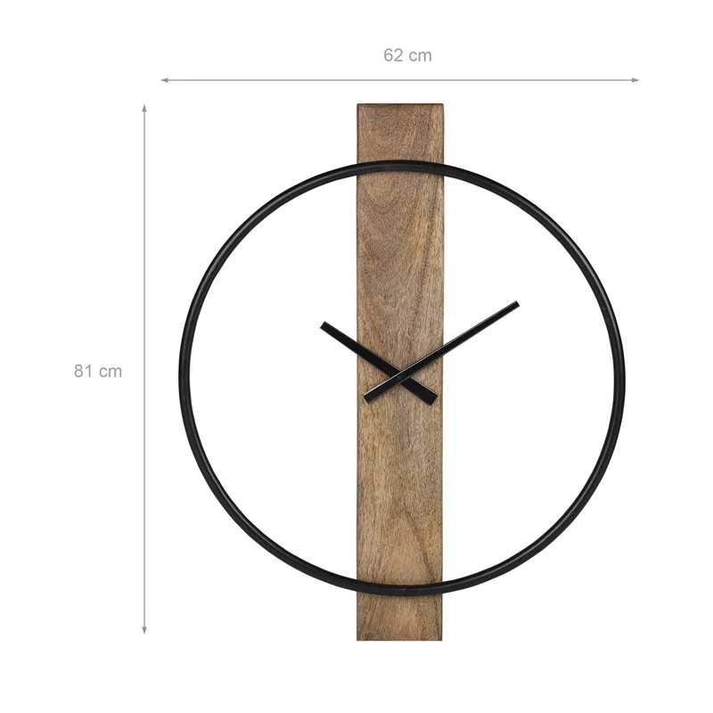 Große Wanduhr Ø 62 cm Schwarz/Natur aus Eisen und Mangoholz WOMO-Design