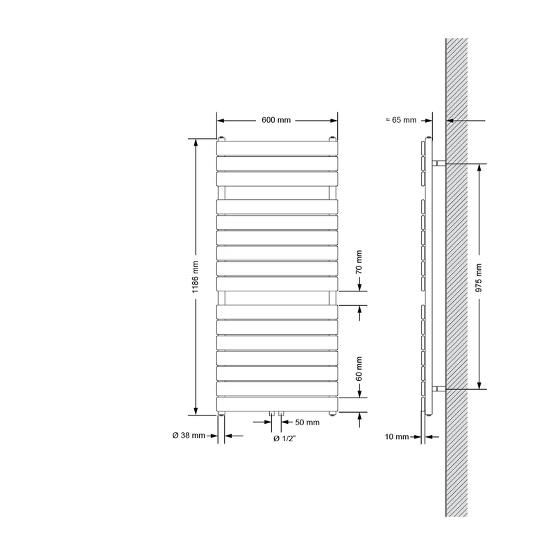Badheizkörper Steam Design 600x1186 mm Weiß mit Mittelanschluss