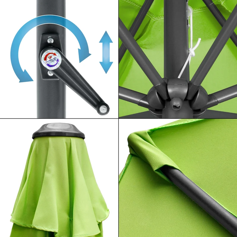 Sonnenschirm mit Kurbel, grün, Ø 300 cm, aus Aluminium und Polyester