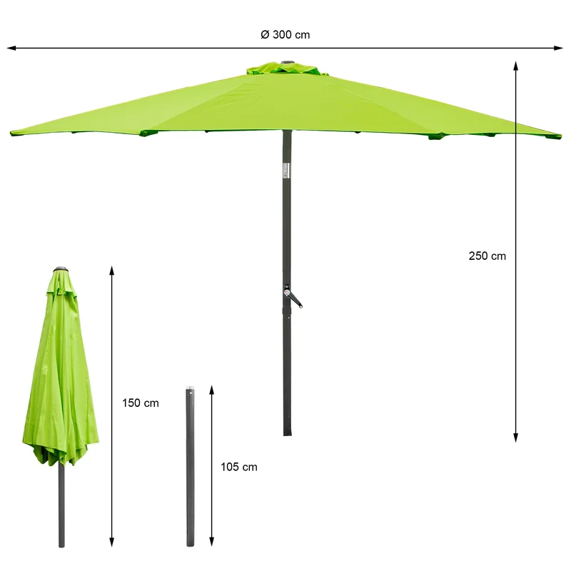 Sonnenschirm mit Kurbel, grün, Ø 300 cm, aus Aluminium und Polyester
