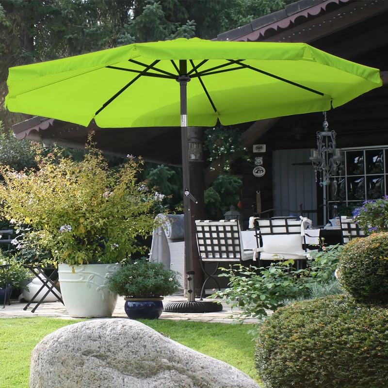 Sonnenschirm mit Kurbel, grün, Ø 300 cm, aus Aluminium und Polyester