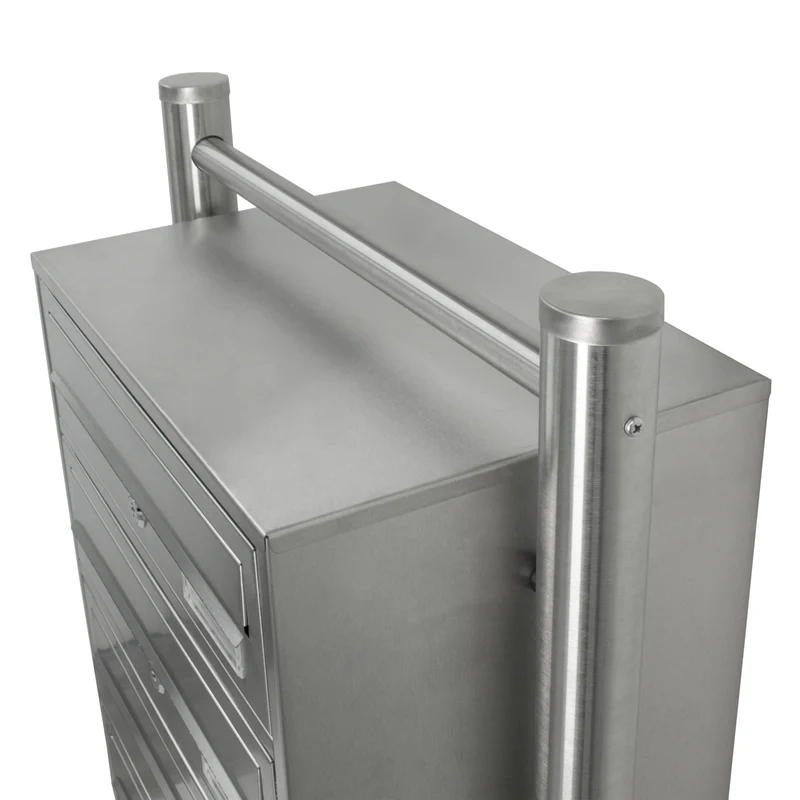 Briefkastenanlage mit Standfuß 6 Fach silber, 50x150x27 cm, aus Edelstahl
