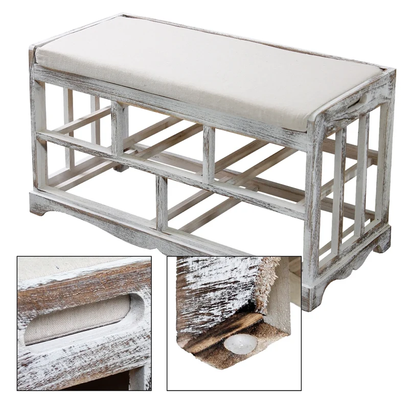 Sitzkommmode mit 5 Körben 78x36x45 cm Weiss aus Paulownia Holz