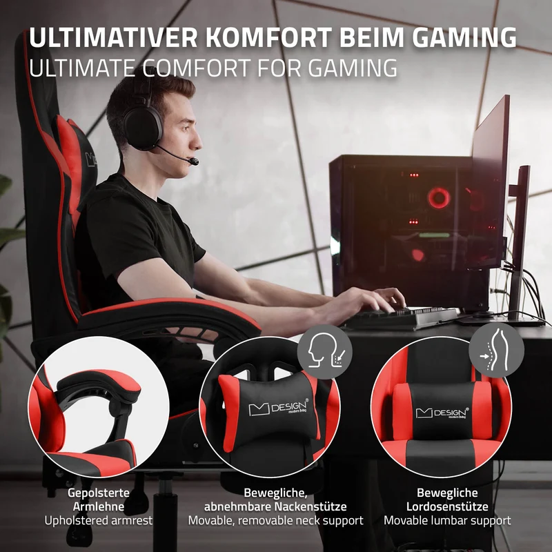 Massage Gaming Stuhl Schwarz/Rot aus PU-Leder ML-Design