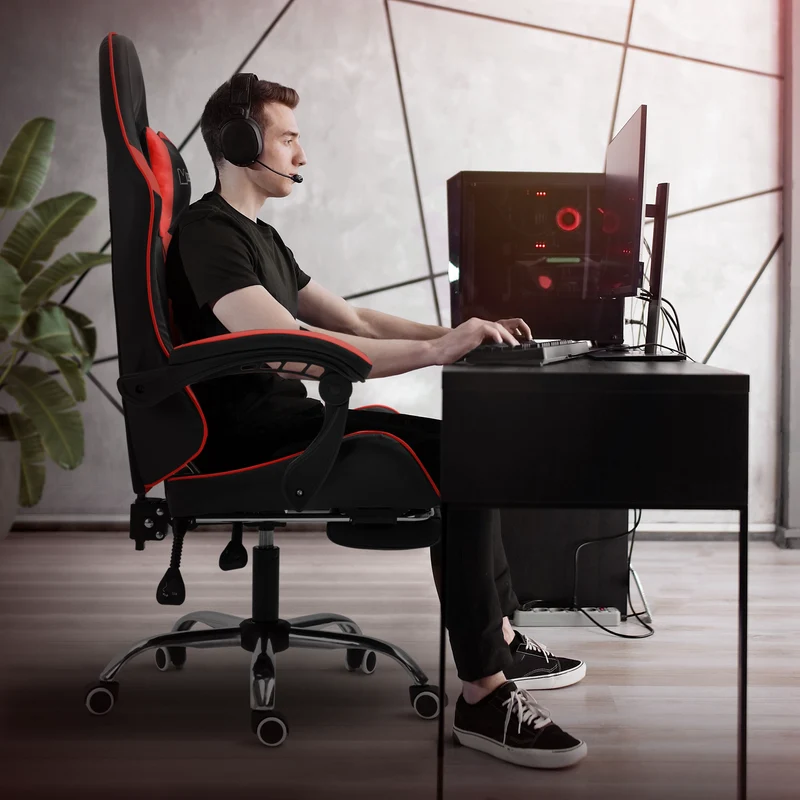 Massage Gaming Stuhl Schwarz/Rot aus PU-Leder ML-Design