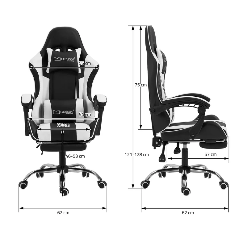 Massage Gaming Stuhl Schwarz/Weiß aus PU-Leder ML-Design
