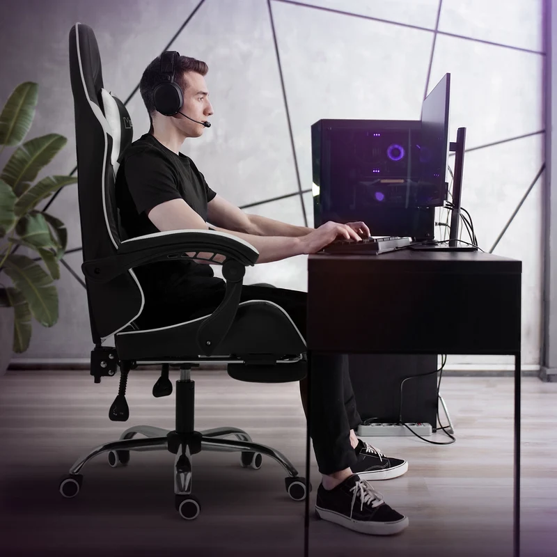 Massage Gaming Stuhl Schwarz/Weiß aus PU-Leder ML-Design