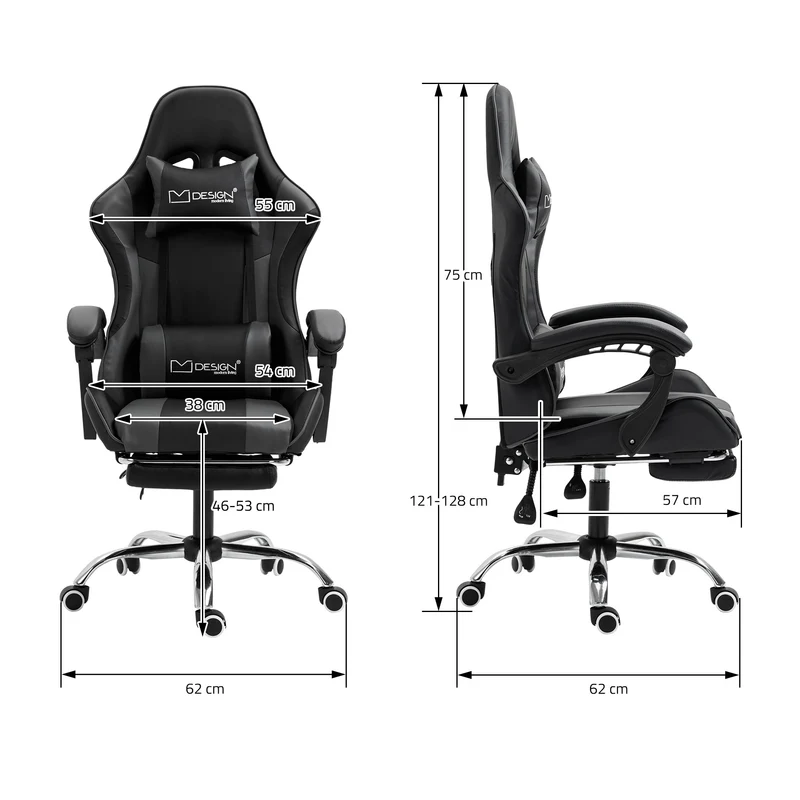 Massage Gaming Stuhl Schwarz/Grau aus PU-Leder ML-Design