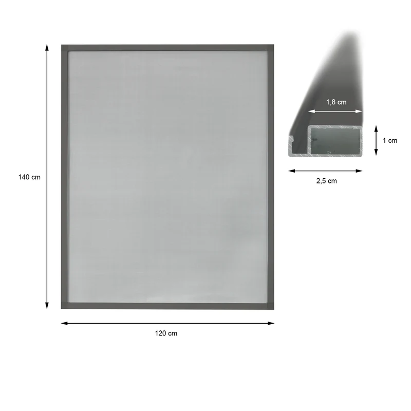 Fliegengitter Grau 120x140 cm mit Rahmen aus Aluminium