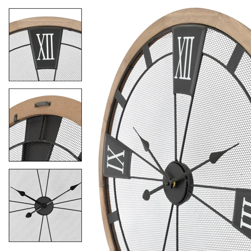 Große Wanduhr Ø 70 cm Pinienoptik aus MDF mit römischen Ziffern