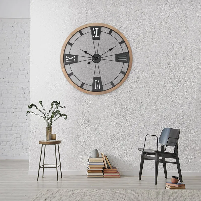 Große Wanduhr Ø 70 cm Pinienoptik aus MDF mit römischen Ziffern
