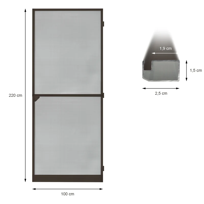 Fliegengitter Braun 100x220 cm mit Rahmen aus Aluminium