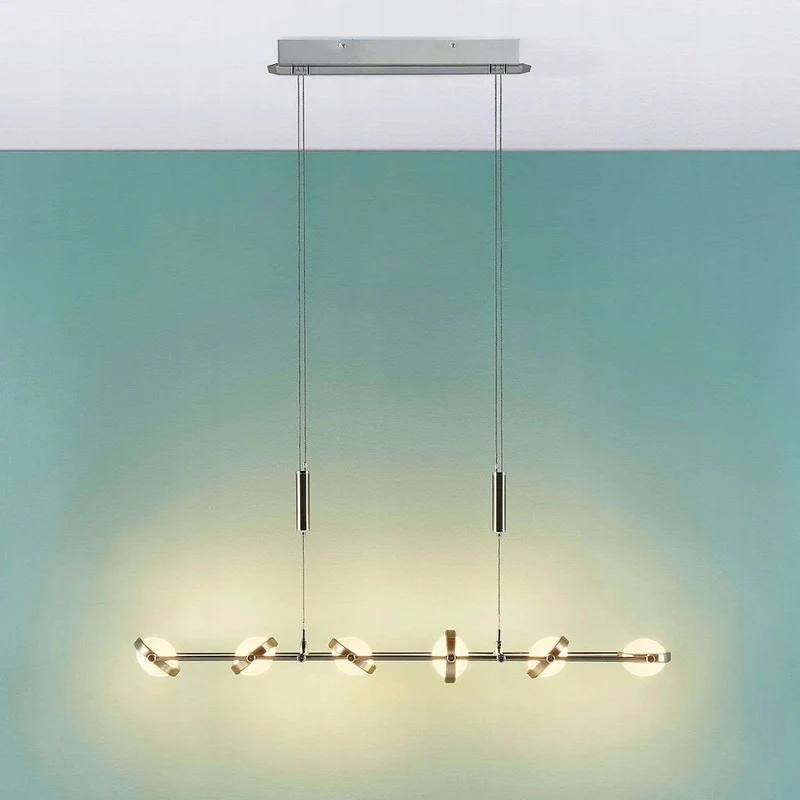 B-Ware Lucande Balkenpendelleuchte Catriona Pendelleuchte Hängelampe Lampe nickel 6-flg