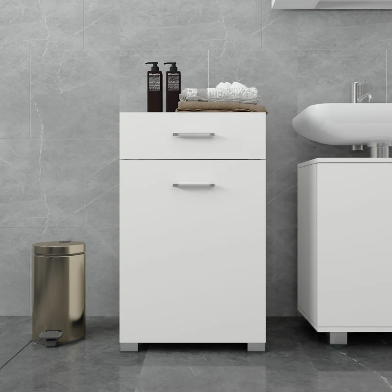 Badmöbel Badezimmermöbel Set 4-Teilig Hochschrank Waschenbeckenunterschrank Midischrank Wäscheschrank in Weiß ML-Design