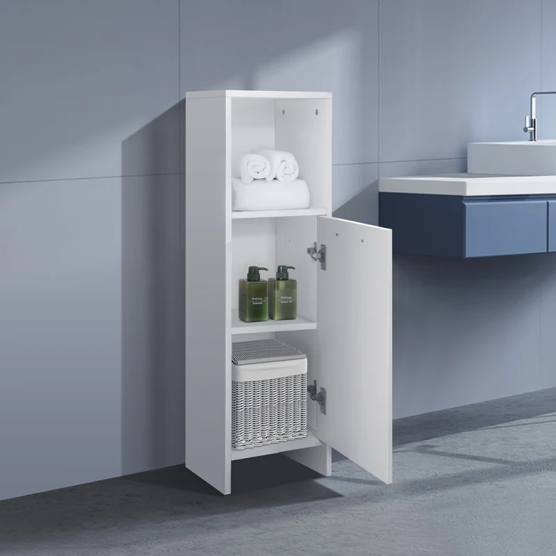 Badmöbel Badezimmermöbel Set 4-Teilig Hochschrank Waschenbeckenunterschrank Midischrank Wäscheschrank in Weiß ML-Design