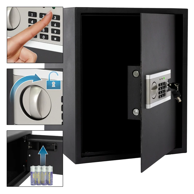 Elektronischer Tresor mit Alarm Schwarz 40x50x40 cm aus Metall
