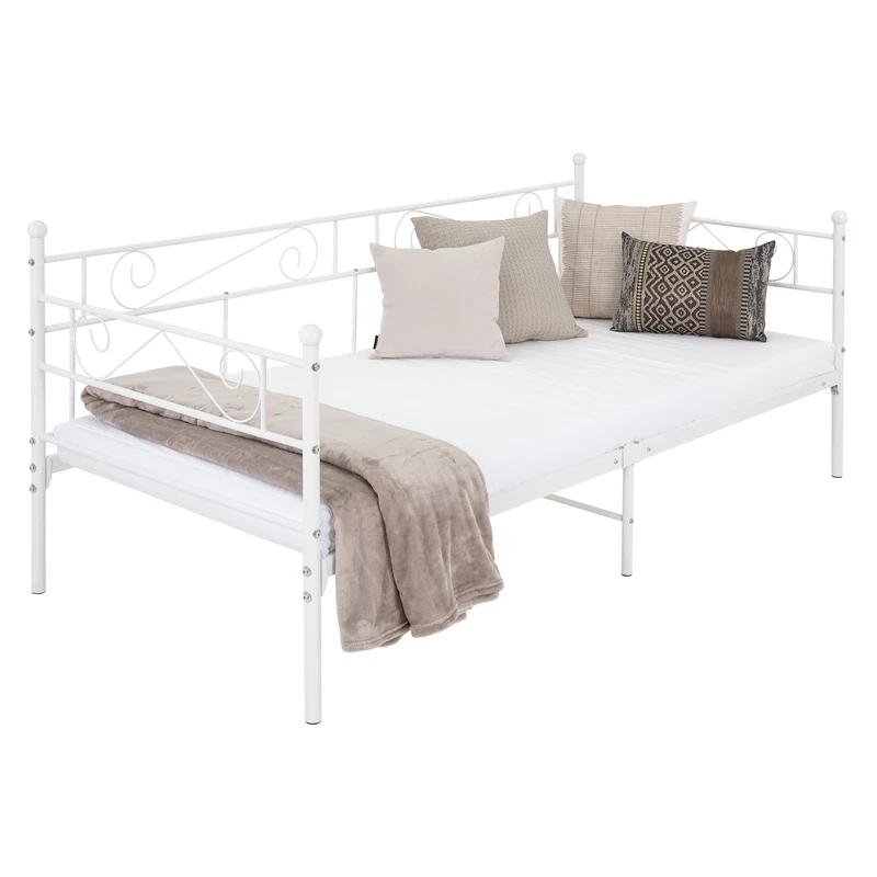 Bettgestell Einzelbett 90x200cm aus Metall in Weiß mit Seitenwand & Lattenrost ML-Design