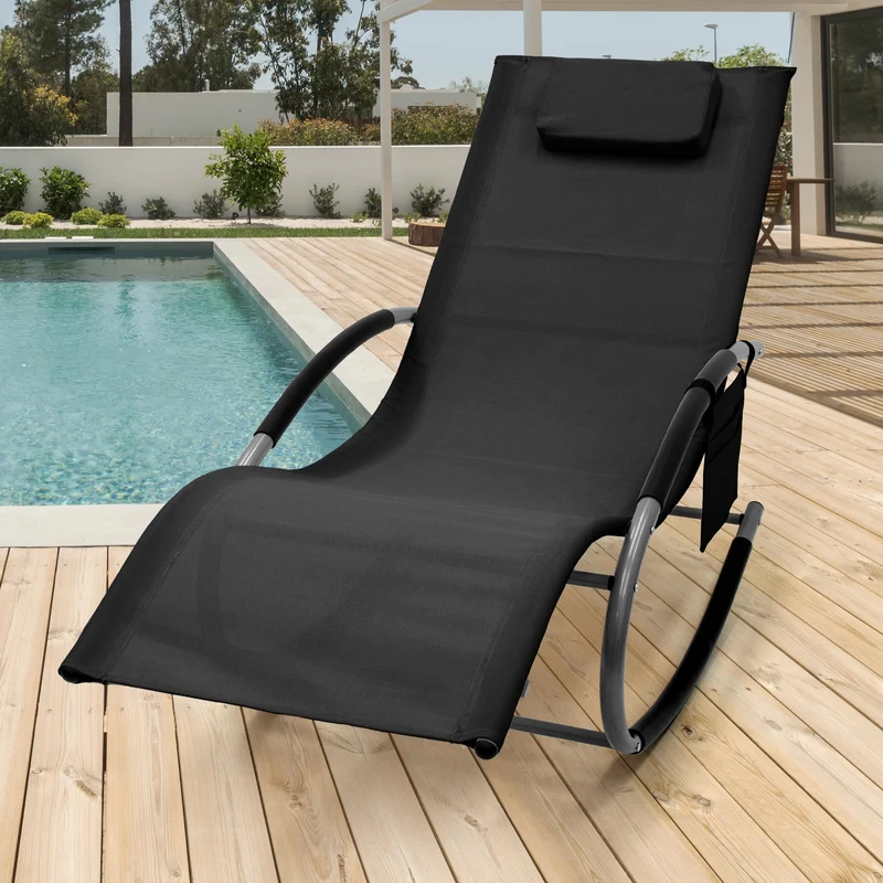 Schaukelliege mit Kopfkissen und Seitentasche Schwarz aus Polyester ML-Design