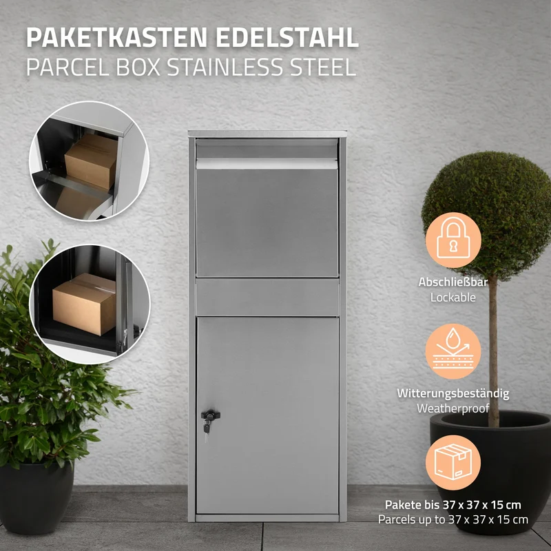 Paketbriefkasten 41x103x38 cm Grau aus Edelstahl ML-Design