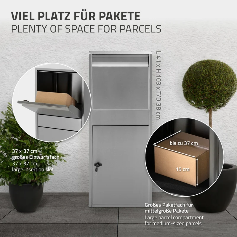 Paketbriefkasten 41x103x38 cm Grau aus Edelstahl ML-Design