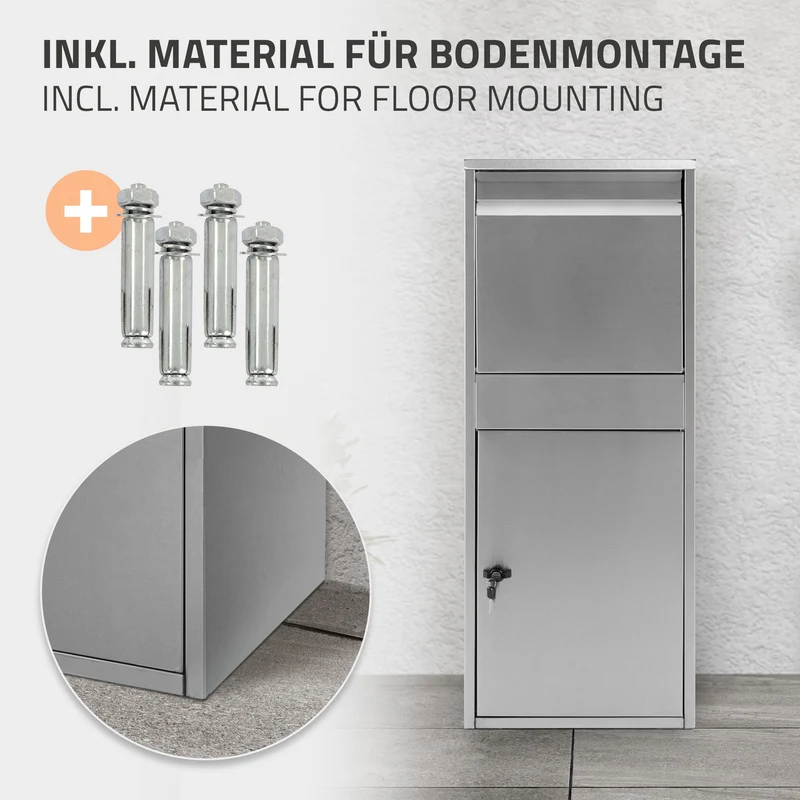 Paketbriefkasten 41x103x38 cm Grau aus Edelstahl ML-Design