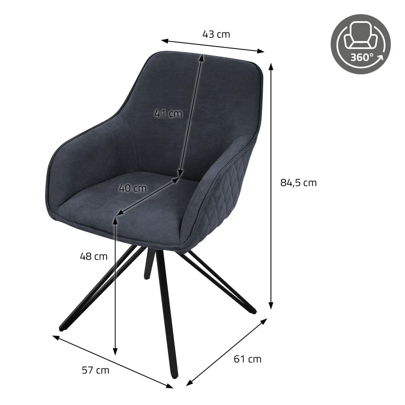Esszimmerstuhl drehbarAnthrazit aus Textil Webstoff mit Rücken- und Armlehne ML-Design