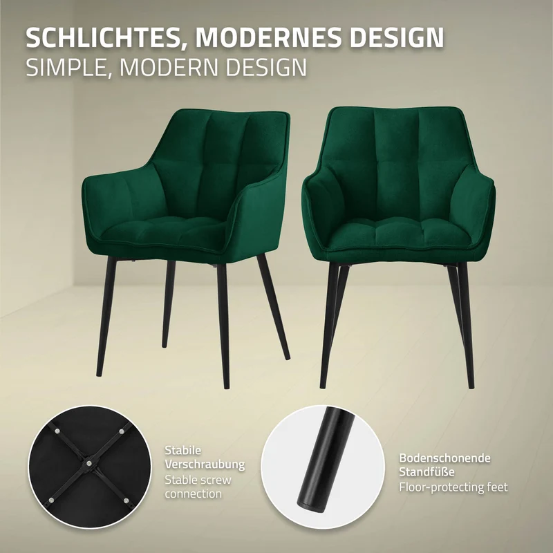 Esszimmerstuhl Dunkelgrün aus Frotteestoff mit dickem gepolsterter Sitz ML-Design
