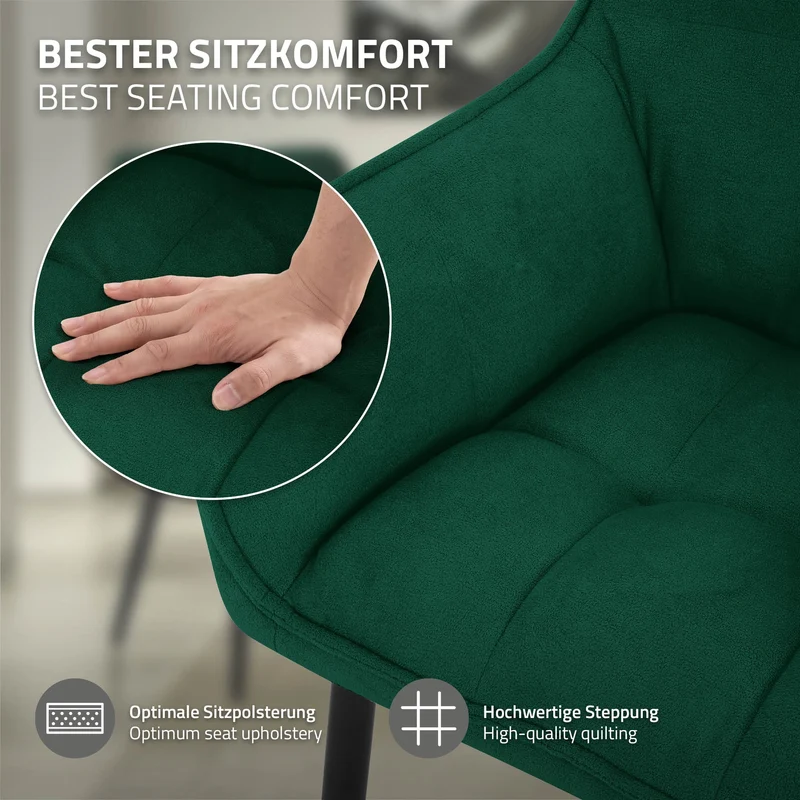 Esszimmerstuhl Dunkelgrün aus Frotteestoff mit dickem gepolsterter Sitz ML-Design