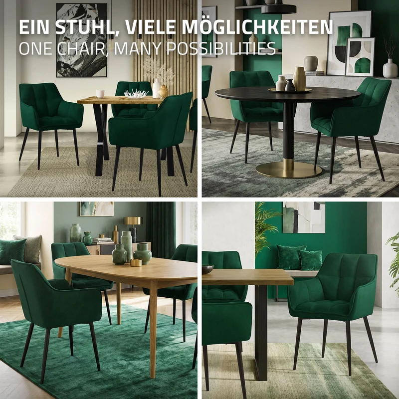 Esszimmerstuhl Dunkelgrün aus Frotteestoff mit dickem gepolsterter Sitz ML-Design