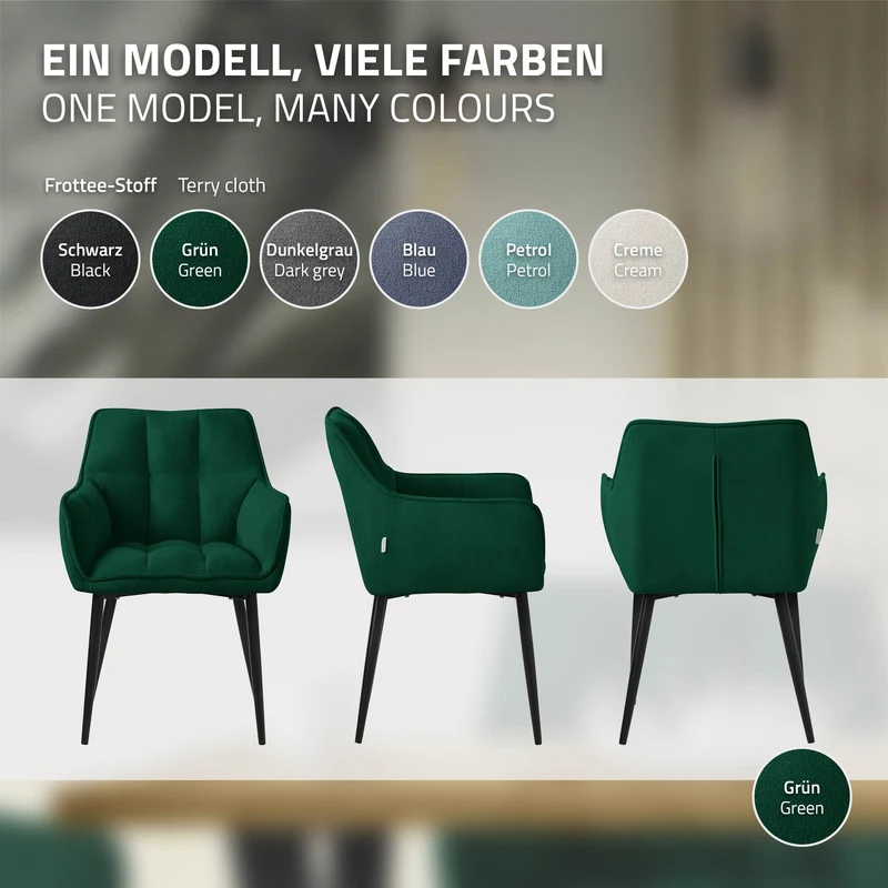 Esszimmerstuhl Dunkelgrün aus Frotteestoff mit dickem gepolsterter Sitz ML-Design