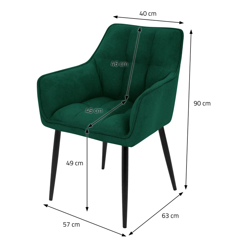 Esszimmerstuhl Dunkelgrün aus Frotteestoff mit dickem gepolsterter Sitz ML-Design