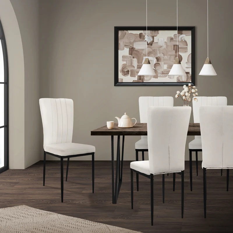 Esszimmerstuhl 4er Set Weiß mit Samtbezug und Metallbeinen Küchenstuhl ML-Design