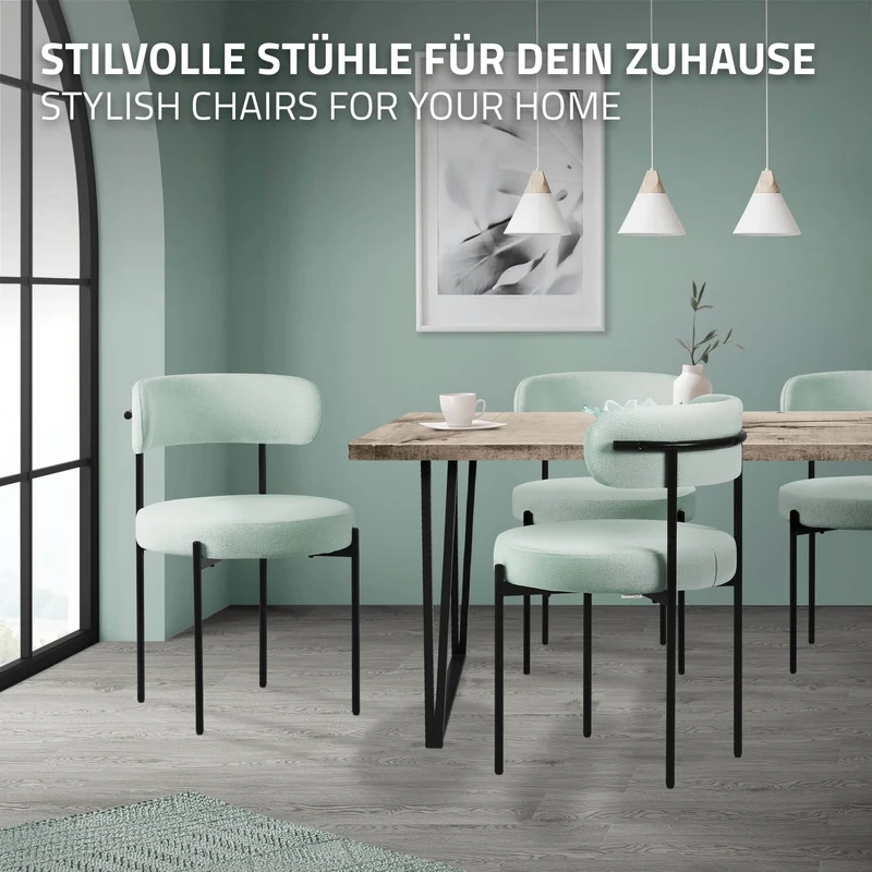 Esszimmerstuhl 4er Set mit Teddystoff mit Rückenlehne Grün Küchenstuhl ML-Design