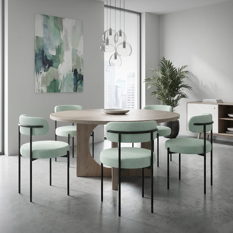 Esszimmerstuhl 4er Set mit Teddystoff mit Rückenlehne Grün Küchenstuhl ML-Design