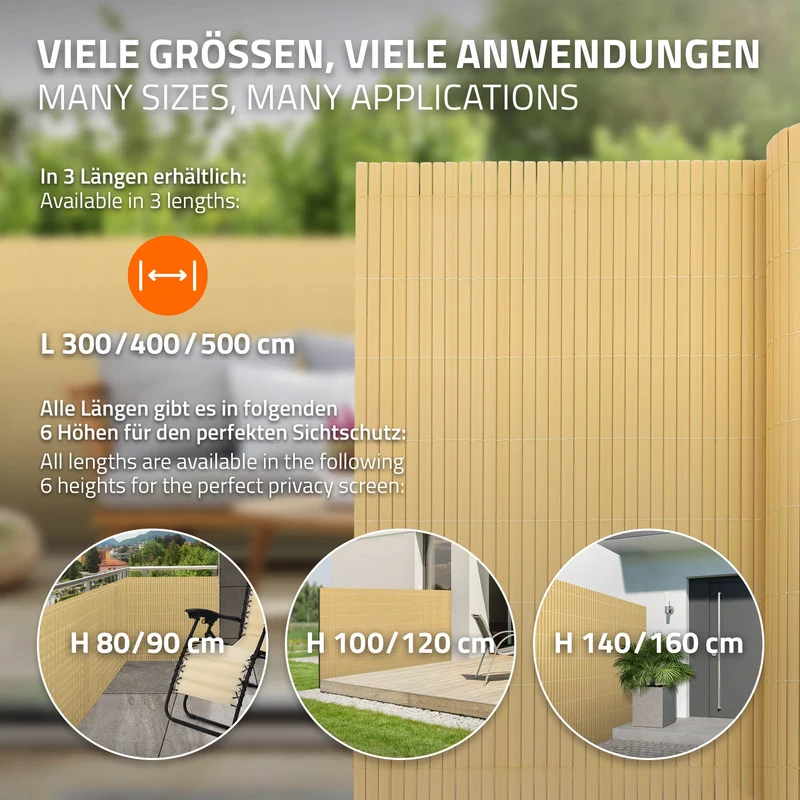 Sichtschutzmatte 100x800 cm Sichtschutzzaun Windschutz Balkonschutz PVC Bambus UV-beständig