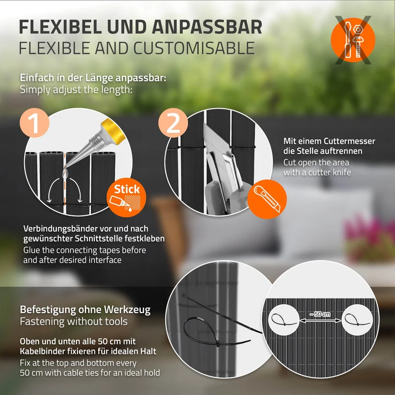 Sichtschutzmatte 90x1000 cm Sichtschutzzaun Windschutz Balkonschutz PVC Anthrazit UV-beständig