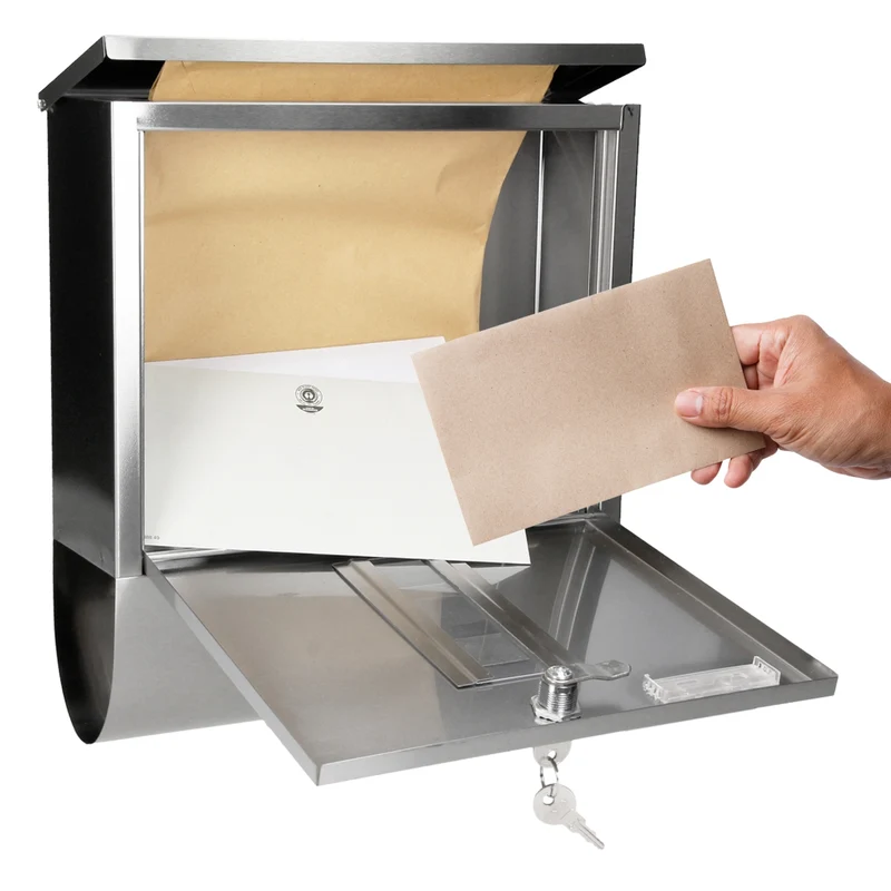 Briefkasten mit Zeitungsfach 30,5x10x34 cm Silber aus Edelstahl