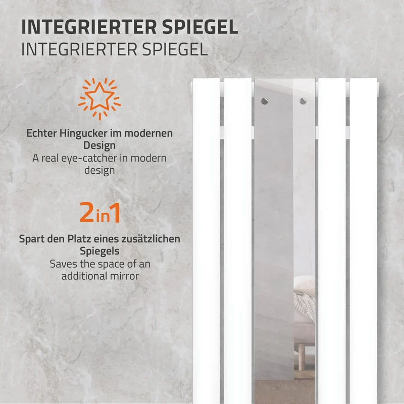 Badheizkörper Flach mit Spiegel und Heizstab 900W 1600x450 mm Weiß ML-Design