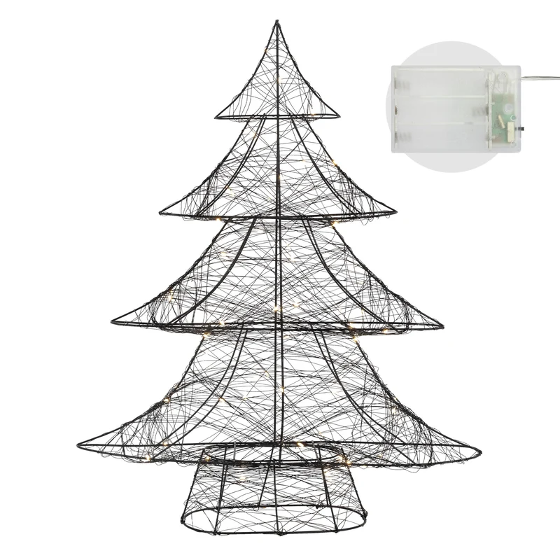 Deko Weihnachtsbaum mit warmweißen LEDs 60cm hoch Schwarz aus Metall