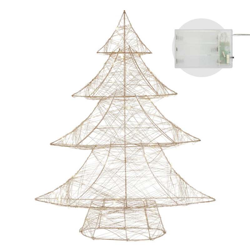 Deko Weihnachtsbaum 60 cm hoch Gold aus Metall mit warmweißen LEDs