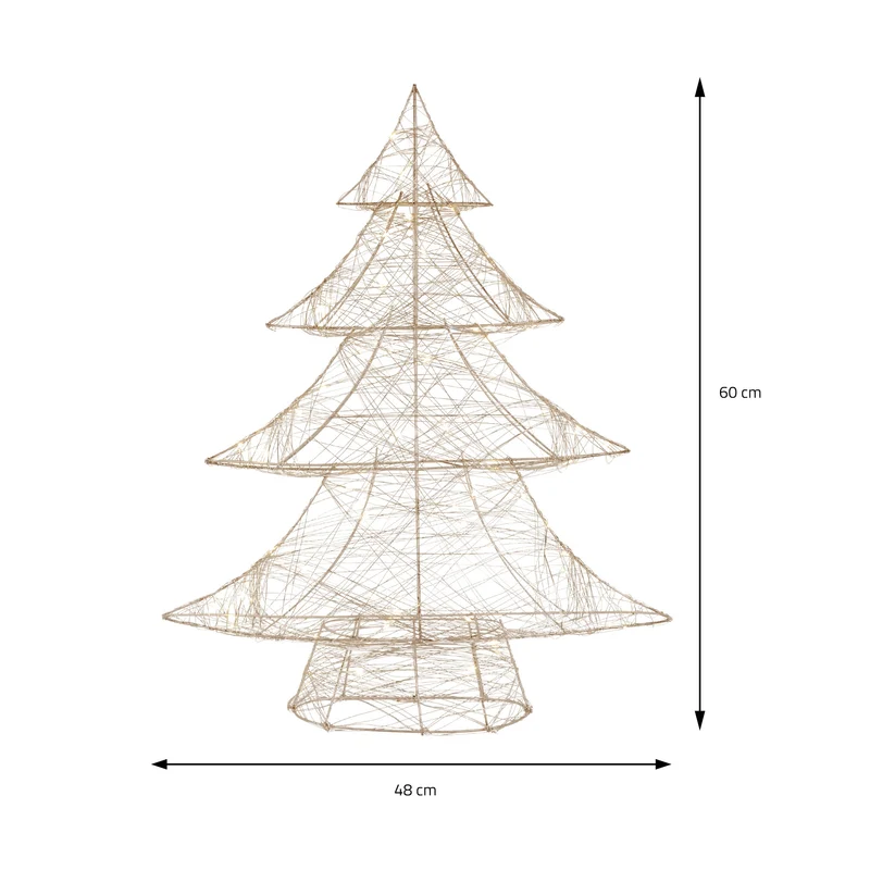 Deko Weihnachtsbaum 60 cm hoch Gold aus Metall mit warmweißen LEDs