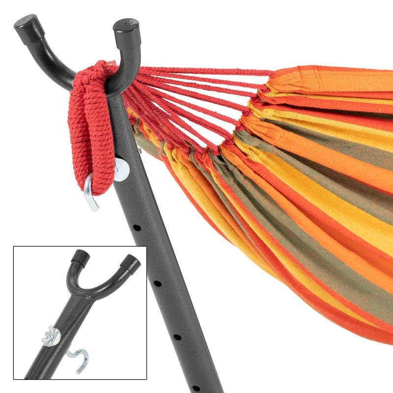 Hängematte XXL orange 275x110x98 cm mit Gestell aus Polyester-Baumwolle maximal belastbar 200kg ML-Design