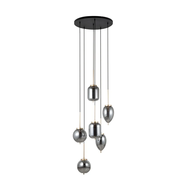 B-Ware Lucande Hängeleuchte Pendelleuchte Elani Glas schwarz gold E14 LED 6-flammig