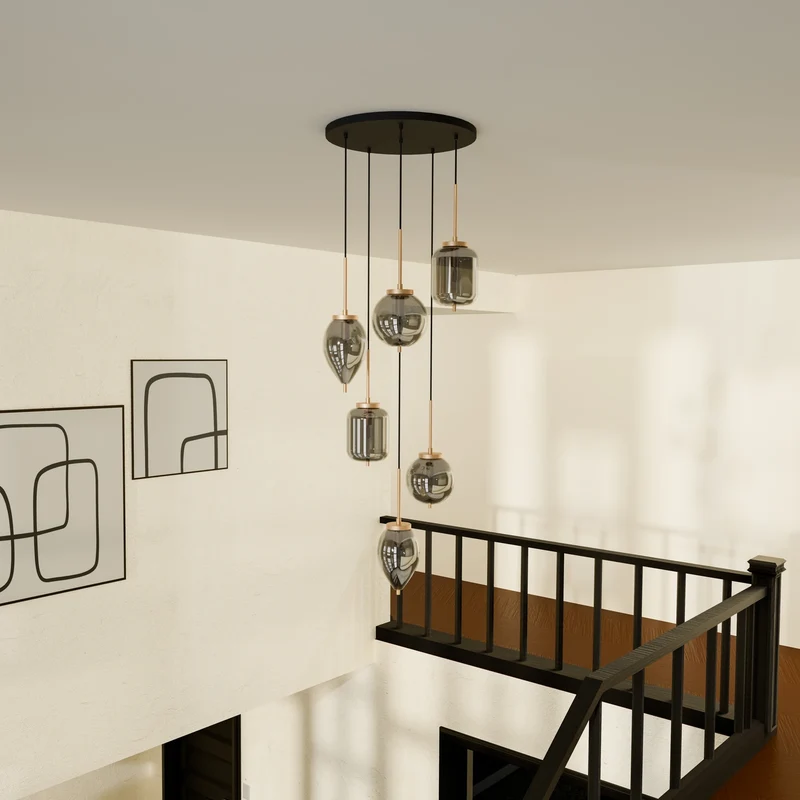B-Ware Lucande Hängeleuchte Pendelleuchte Elani Glas schwarz gold E14 LED 6-flammig