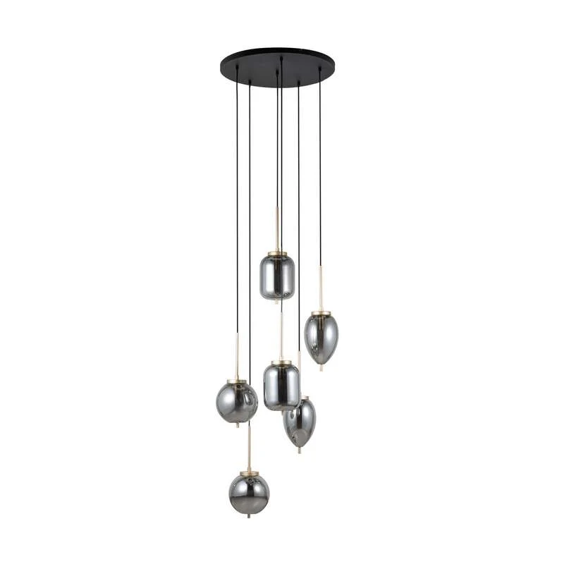 B-Ware Lucande Hängeleuchte Pendelleuchte Elani Glas schwarz gold E14 LED 6-flammig